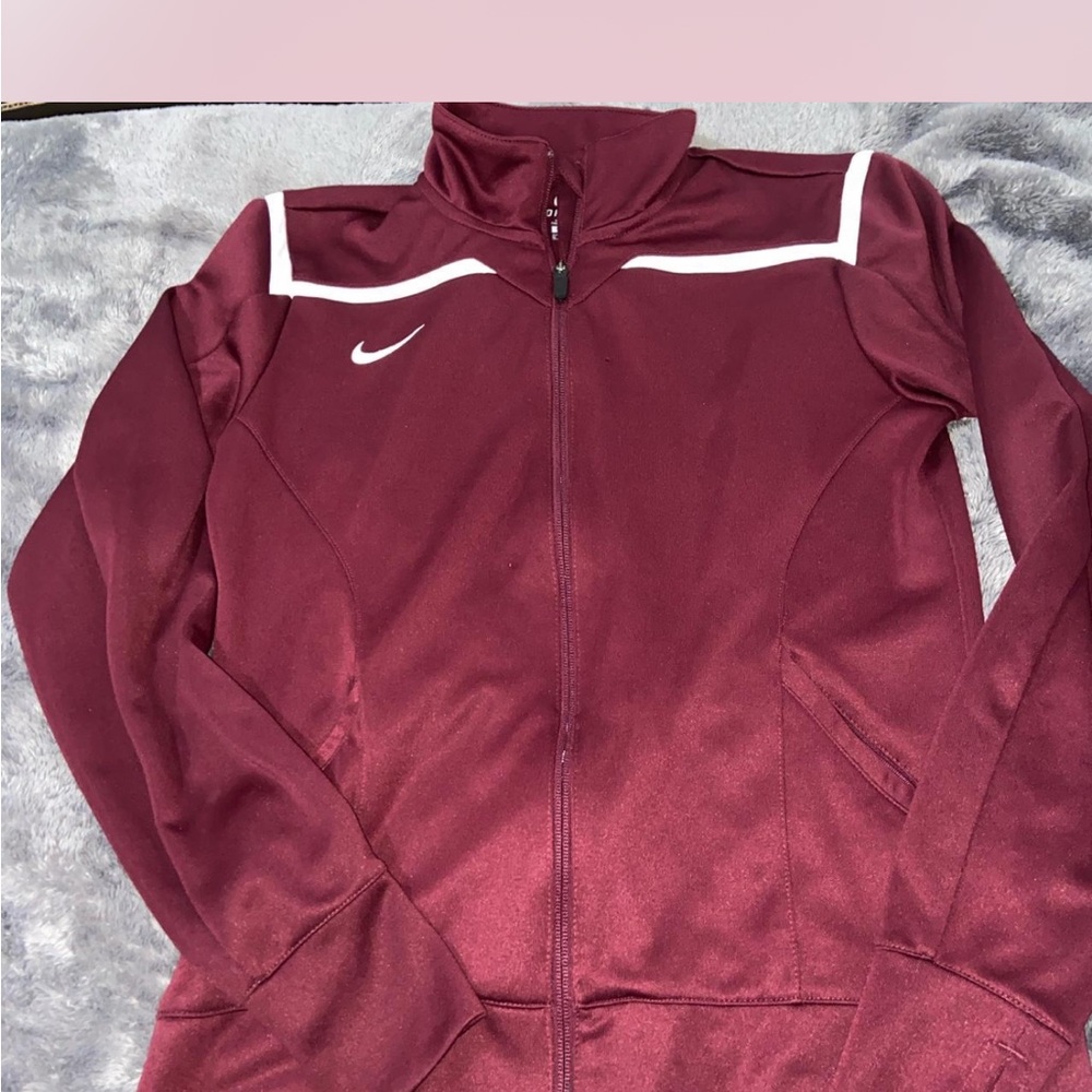 Nike Red and White Bomber Jacket with Sporty Design
